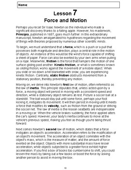 Preview of Reading Passage 7: Force & Motion PDF