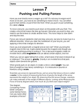 Preview of Reading Passage 7: Pushing and Pulling Force PDF