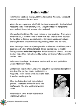 Reading Passage: Helen Keller Grades 3-4 by Around the World Learning