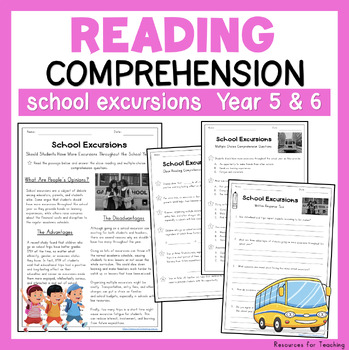 Preview of Reading Comprehension Worksheets for Year 5 & 6 - School Excursions