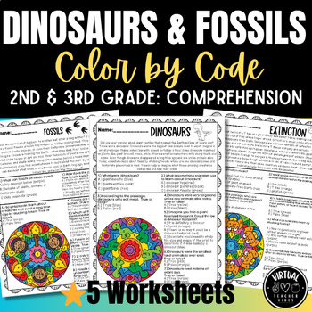 Preview of Reading Passages & Questions  2nd/3rd Grade, Science, Dinosaurs & Fossils