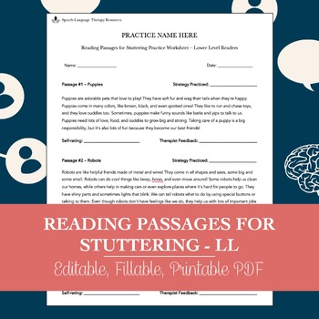 Preview of Reading Passages Worksheet for Stuttering Practice (LL) for Speech Therapy PDF