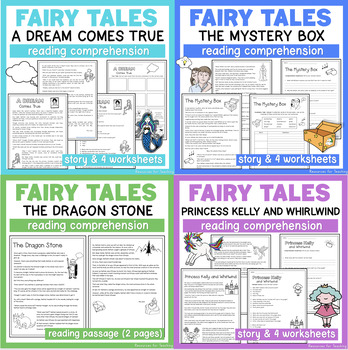 Preview of Reading Passages and Comprehension Worksheets - Fairy Tales Year 2 & 3 BUNDLE