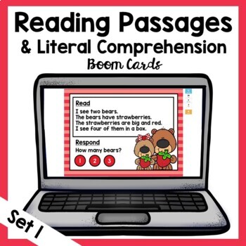 Preview of 1st Grade Reading Passages and Literal Comprehension Boom Cards Set 1