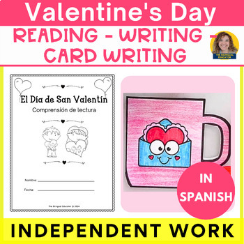 Preview of Reading Passages in Spanish with Writing Mug Card Craftivity