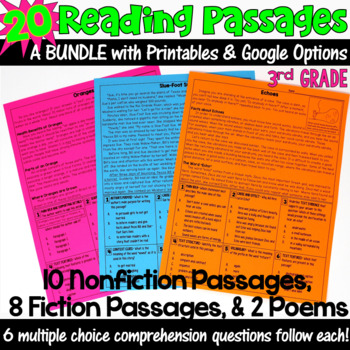 Preview of Reading Passages with Comprehension Questions: 3rd Grade BUNDLE