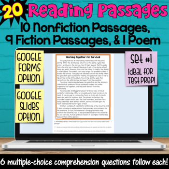 Preview of Reading Passages with Comprehension Questions: Google Forms and Slides (Set 1)