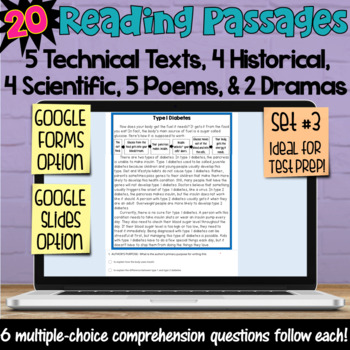 Preview of Reading Passages with Comprehension Questions: Google Forms and Slides (Set 3)