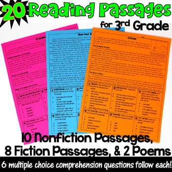 Preview of Reading Passages with Comprehension Questions in Print and Digital: 3rd Grade