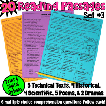Preview of Reading Passages with Comprehension Questions: 4th Grade and 5th Grade (Set 3)