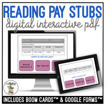 Preview of Reading Pay Stubs Digital Interactive Activity