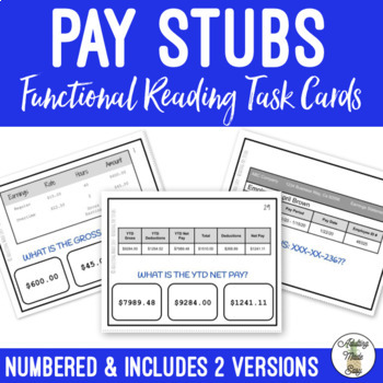 Preview of Reading Pay Stubs Task Cards