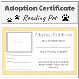 Reading Pet Adoption Certificate, Adopt a Reading Buddy St
