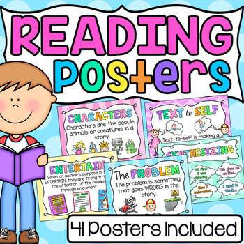 Preview of Reading Posters Anchor Charts Story Elements Reading Strategies Text Connections