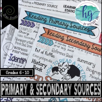 Preview of Reading Primary & Secondary Sources Doodle Notes and Station Activities