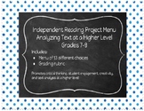 Reading Project Menu & Grading Rubric - Analyzing Text at 