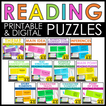 Preview of Reading Puzzles | 4th & 5th Grade Printable and Digital Reading Centers