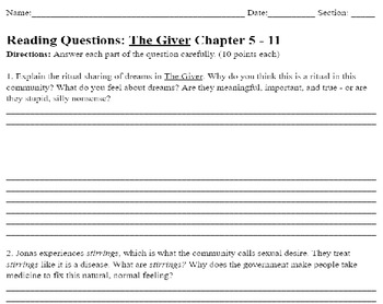 the giver book review questions