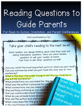 Preview of Reading Questions for Parents Hooray! {Great for Open House and Conferences!}