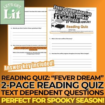 Preview of Short Answer Reading Quiz for "Fever Dream" by Ray Bradbury