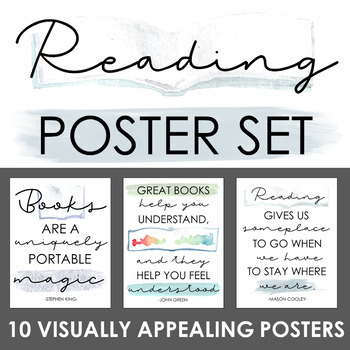 Preview of Reading Quote Poster Set: Watercolor Design