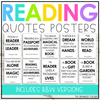 Reading Quotes Posters - Rainbow Classroom Decor for Classroom Library