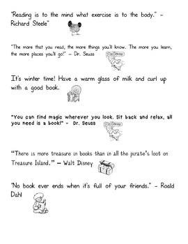 reading quotes for kids with pictures black and white editable