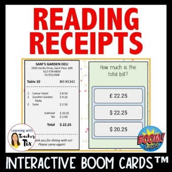 Preview of Reading Receipts Prevocational skills and Life skills Boom Cards