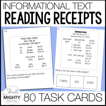 Preview of Functional Reading Task Cards - Receipts