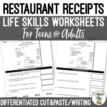 reading receipts worksheets distance learning tpt