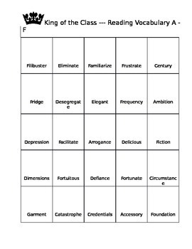 Preview of Reading Recogntion and Defintion Game A - G