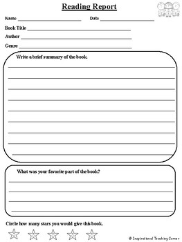 Reading Report Form Template PRINTABLE by Inspirational Teaching Corner