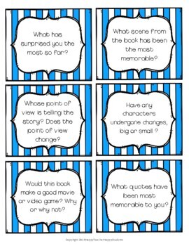 Reading Response Cards: 30 Questions for Fiction Books | TpT