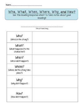 Preview of Reading Response: Answering Who, What, When, Where, Why, and How Questions