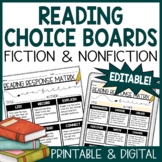 Reading Response Choice Boards | Journal Prompts | Editabl