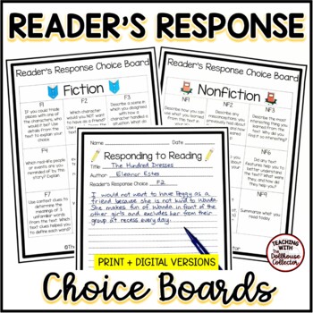 Preview of Reading Response Choice Boards for Fiction and Nonfiction Texts