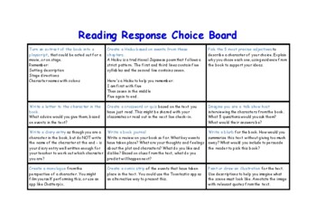 Preview of Reading Response Choice Grid - Guided Independent Reading Task
