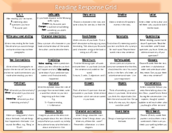 Reading Response Grid by Teacher Street | Teachers Pay Teachers