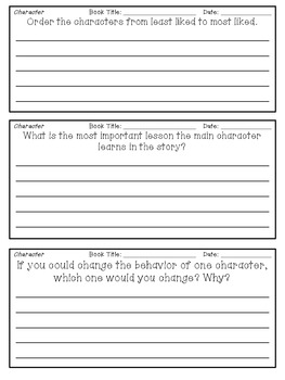 Reading Response Journal Entries: Character, Plot, Setting by Teach