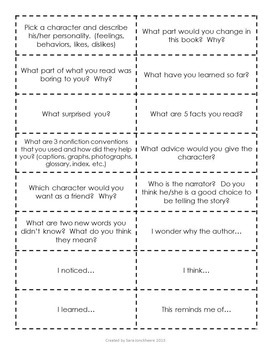 Reading Response Journal Prompts by Sara J Creations | TpT