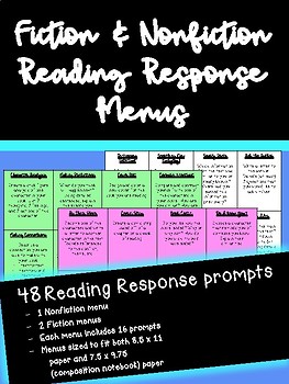 Preview of Reading Response Menus (Fiction & Nonfiction)