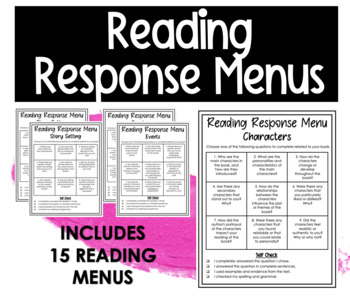 Preview of Reading Response Menus | Reading Comprehension Choice Boards  | Print & Digital