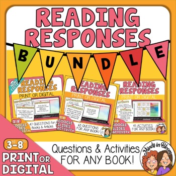 Preview of Reading Response Question Cards Bundle for Any Book Print and Google Digital