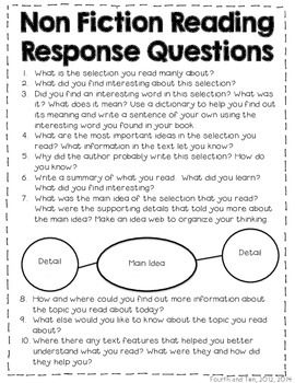 Reading Response Questions for Practically Any Book freebie by Fourth