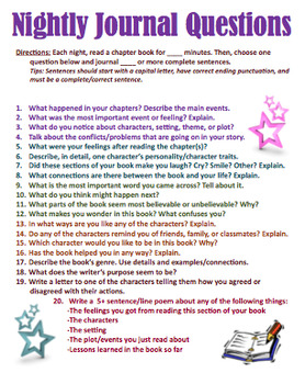 Reading Response Questions (for journaling/comprehension) by Jessica ...
