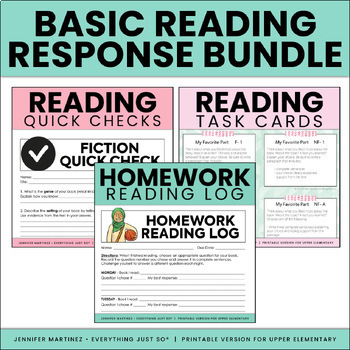 Preview of Reading Response BUNDLE - Homework Log Quick Checks & Task Cards For Any Book