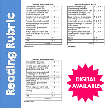 Preview of Reading Response Rubric- 4th, 5th, 6th, 7th- DIGITAL TOO