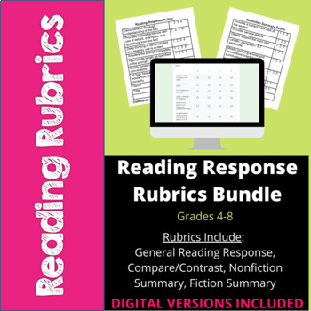 Preview of Reading Response Rubrics Bundle- Common Core- 4th, 5th, 6th, 7th, 8th- DIGITAL