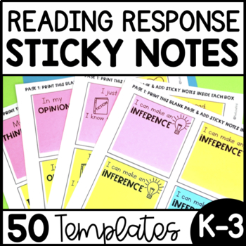 Preview of Reading Response Sheets Interactive Notebook Sticky Note Templates