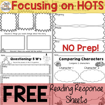 Preview of FREE Reading Response Sheets for Higher Order Thinking Skills